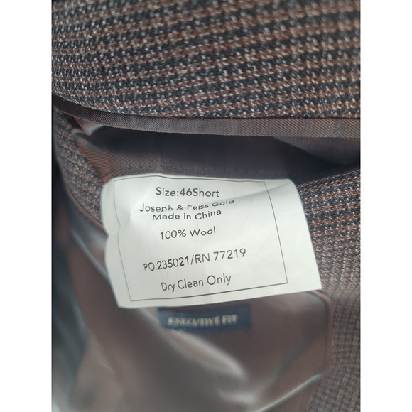 Vintage Joseph S. Feiss Brown Small Check Two Button Center Vent Blazer Jacket - Picture 9 of 11